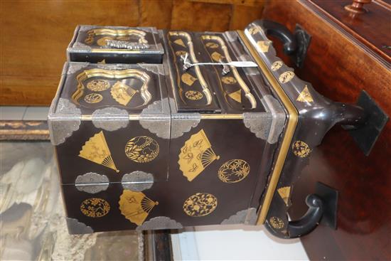 A good Japanese silver mounted gold lacquered table cabinet, Meiji period, H. 53cm, W. 43cm, minor faults